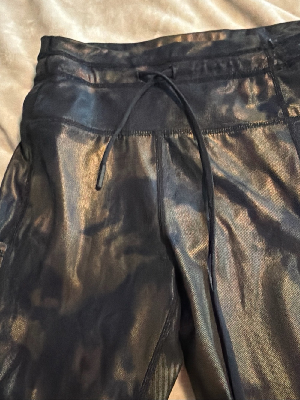Womens Black Faux-Leather Jogger Pants - Stylish Drawstring Waist